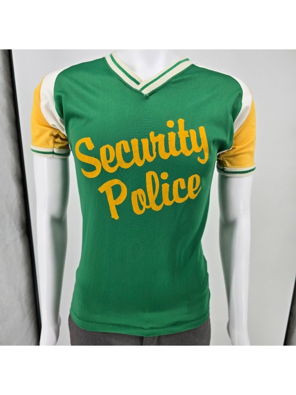 Vintage 1970s Mason "Security Police" Green/Yellow Softball Jersey (XS)